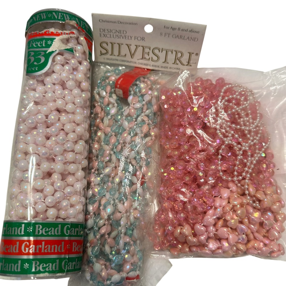 Vintage Silvestri Pink Iridescent Christmas Bead Garland Lot